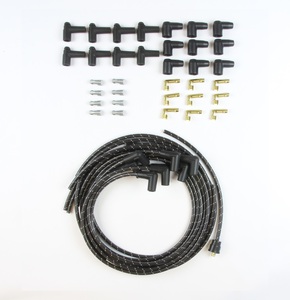Plug Wire Kit 90D Plug, HEI/Points Ends, Cut to Fit Black w White Tracers Photo Main