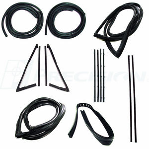 1967-70 Chevy/GMC Truck Complete Weatherstrip Kit w/ Chrome Trim, Black Beltlines - Large Back Glass Photo Main