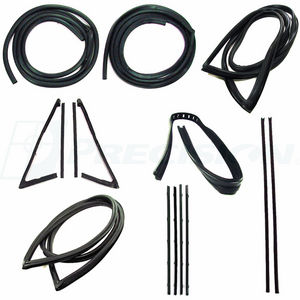 1971-72 Chevy/GMC Truck Complete Weatherstrip Kit w/ Chrome Trim, Black Beltlines - Large Back Glass Photo Main