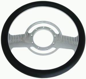 Billet Aluminum Steering Wheel Half Wrap Leather Chrome 14"X 2" Dish Depth Photo Main