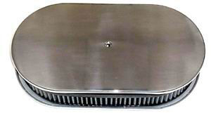 Polished Aluminum 15" X 2" Oval Air Cleaner - Plain  Washable Element Photo Main