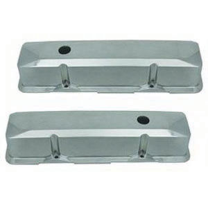 1958-86 SB Chevrolet Recessed Aluminum Polished Valve Covers - Tall, Plain w/ Holes   Photo Main