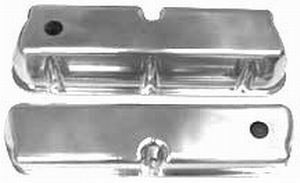 1962-85 SB Ford Polished Aluminum Valve Covers - Tall, Plain w/ Holes Photo Main