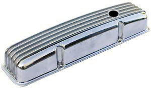 1958-86 SB Chevrolet Nostalgic Finned Polished Aluminum Valve Covers - Tall, w/ Holes Photo Main