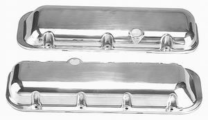 1965-95 BB Chevrolet Polished Aluminum Valve Covers - Short, Plain w/ Holes Photo Main