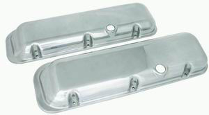 1965-95 BB Chevrolet Chromed Aluminum Valve Covers - Short, Plain w/ Holes Photo Main