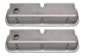 1962-85 SB Ford Die Cast Aluminum Polished All Finned Valve Covers - Tall, w/ Holes Photo Main