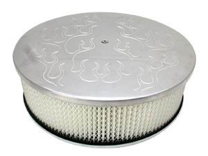 14X4 Air Cleaner Plain Polished Aluminum W/ Dominator Base - Washable Element Photo Main