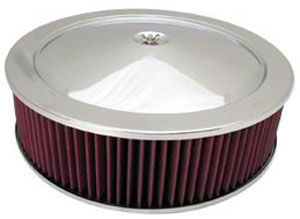  Chrome Muscle Car Style Air Cleaner W/ Flat Base 14" X 4" - Washable Element Photo Main