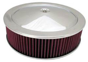 Stainless Muscle Car Style Air Cleaner W/ Flat Base 14" X 4" - Washable Element Photo Main