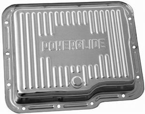 Chrome Steel Chevy Powerglide Transmission  Pan  - Finned   Photo Main