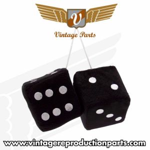3" Black Fuzzy Dice with White Dots - Pair Photo Main