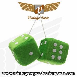 3" Green Fuzzy Dice with White Dots - Pair Photo Main