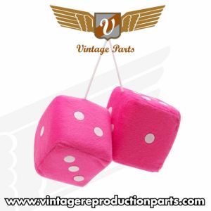 3" Pink Fuzzy Dice with White Dots - Pair Photo Main