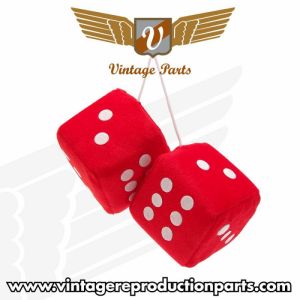 3" Red Fuzzy Dice with White Dots - Pair Photo Main