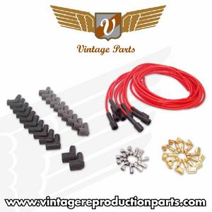 Vintage 7mm Clear Red 180º Universal Spark Plug Wire Kit Photo Main