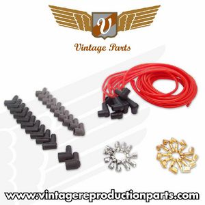 Vintage 7mm Clear Red 90º Universal Spark Plug Wire Kit Photo Main