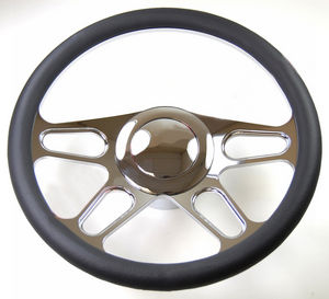 Billet Aluminum Steering Wheel Half Wrap Chrome With Adapter Kit 14" X 2" Dish Depth Photo Main