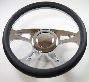 Billet Aluminum Steering Wheel Half Wrap Chrome  14" X 2" Dish With Adapter Kit Photo Main