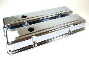 Chrome "Tri-Five" Chevy Valve Cover W/ Offset Hole Photo Main