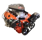 Tri-Power Crate Engine, LS3 495 HP, Painted Orange w Chrome BB Chevy Valve Covers