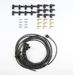 Plug Wire Kit 90D Plug, HEI/Points Ends, Cut to Fit Black w Blue Tracers